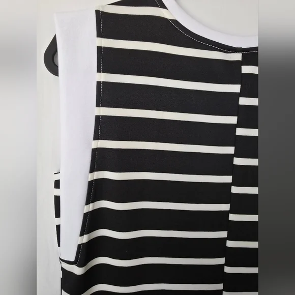 Grecerelle Black & White Striped Maxi Dress Pockets Slit Minimalist Clean Girl - Picture 8 of 14